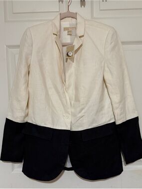 Michael Kors 100% Linen Blazer Jacket  Beige/ Black Colorblock